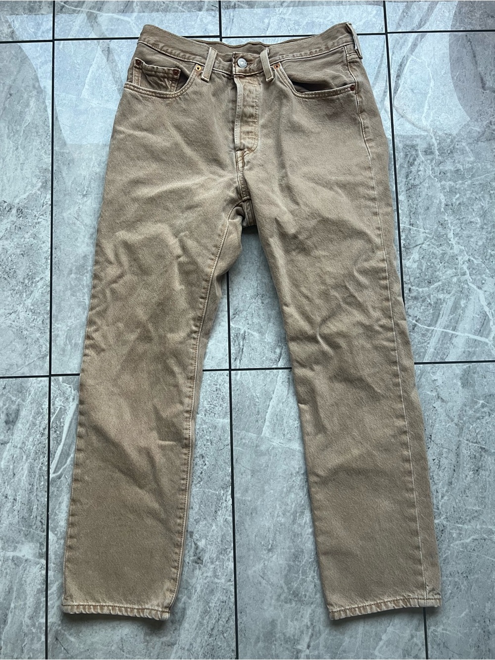 VTG Levis 501 Jeans Mens Sz 30x30 Tan Denim Button Fly Straight Leg USA Cotton